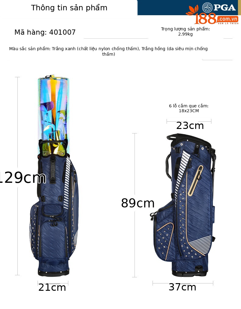 Túi đựng đồ golf nữ nhẹ da sợi nhỏ chống thấm — 401007-Trắng hồng, 401007-màu xanh navy chi tiết 4