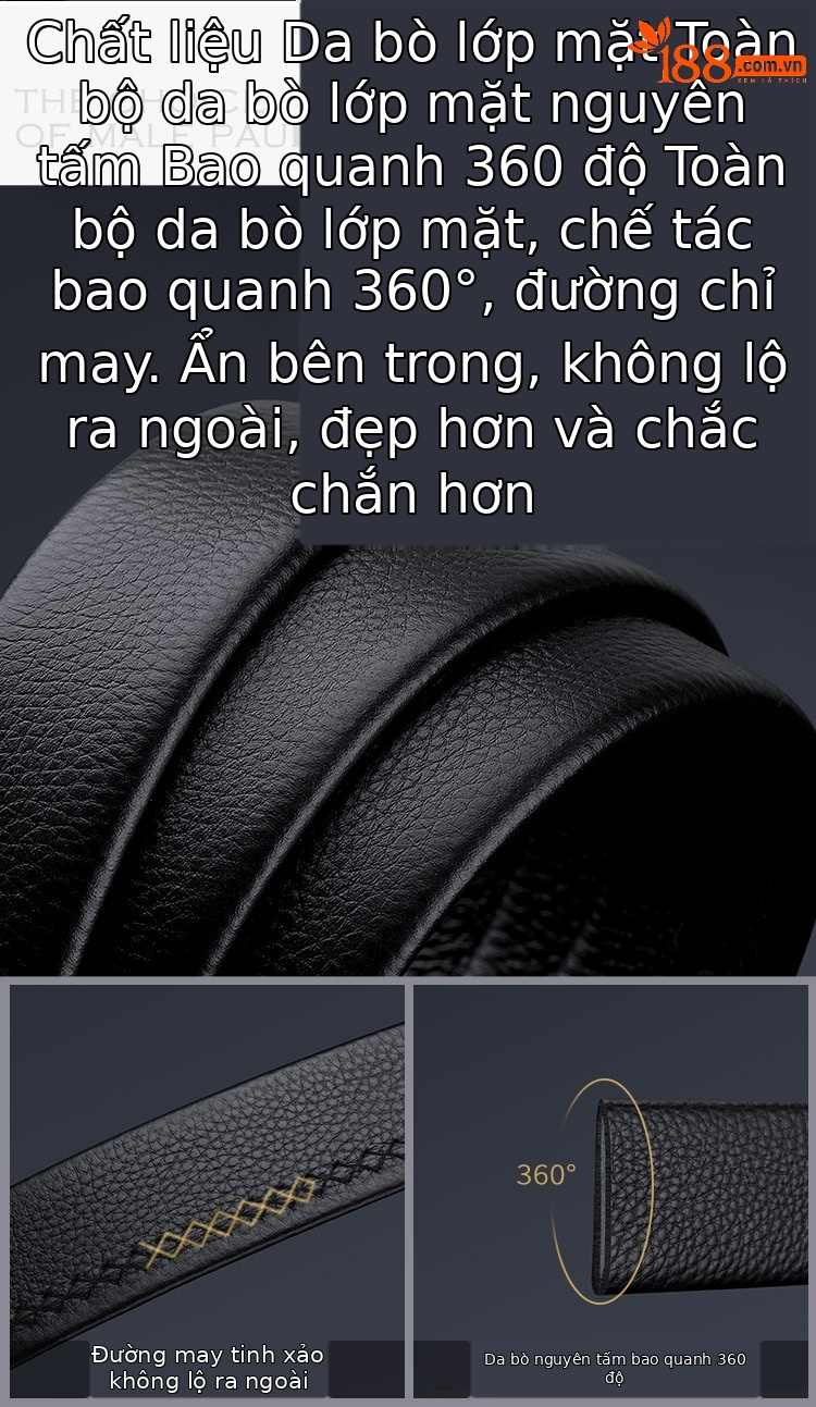 Thắt lưng da bò nam cao cấp khóa tự động Hoàng đế Paul — 120cm, 130cm, 110cm, 125cm chi tiết 8