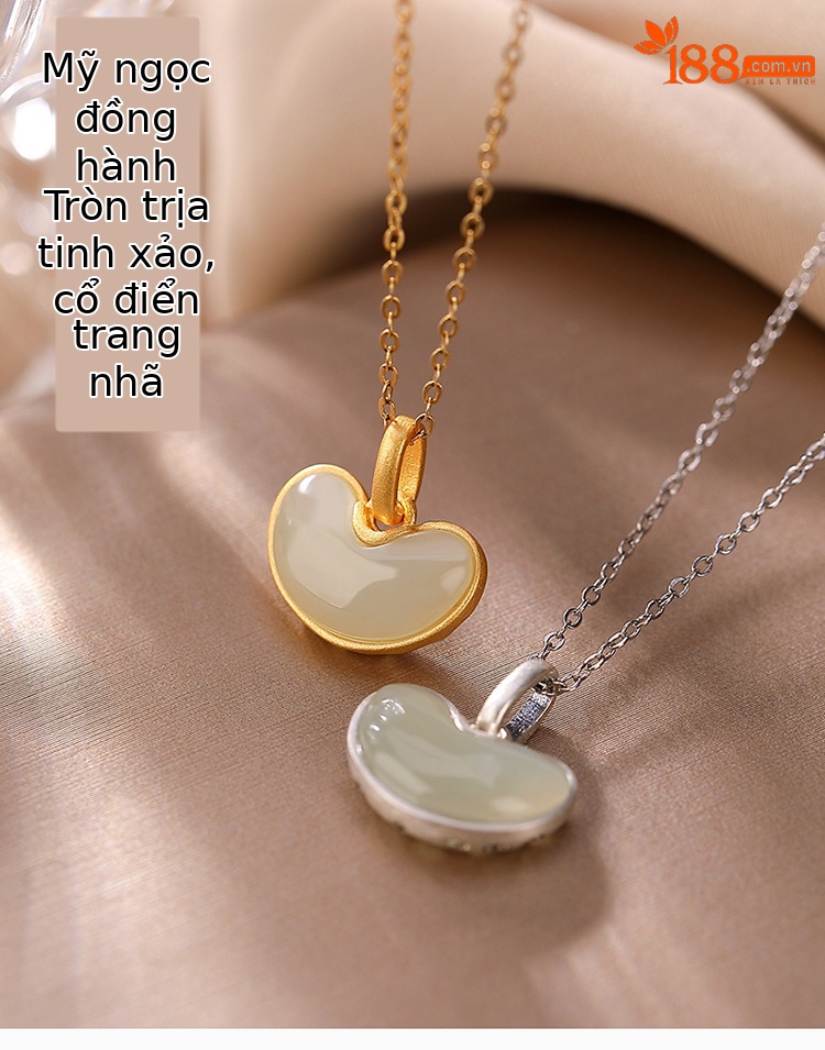 Mặt dây chuyền hạt đậu ngọc bích Hetian tự nhiên mạ vàng bạc S925 cho nữ — Kiểu Bạc (không có dây chuyền) chi tiết 2