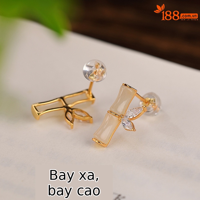 Bông tai bạc S925 mạ vàng đỏ hình lá tre phong cách hoang dã — Kiểu Sapphire