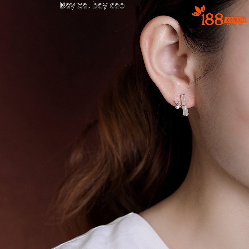 Bông tai bạc S925 mạ vàng đỏ hình lá tre phong cách hoang dã — Kiểu Sapphire