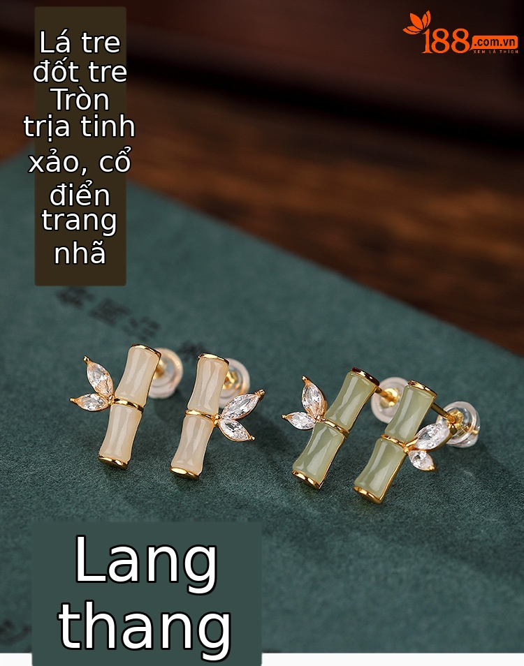Bông tai bạc S925 mạ vàng đỏ hình lá tre phong cách hoang dã — Kiểu Sapphire chi tiết 3