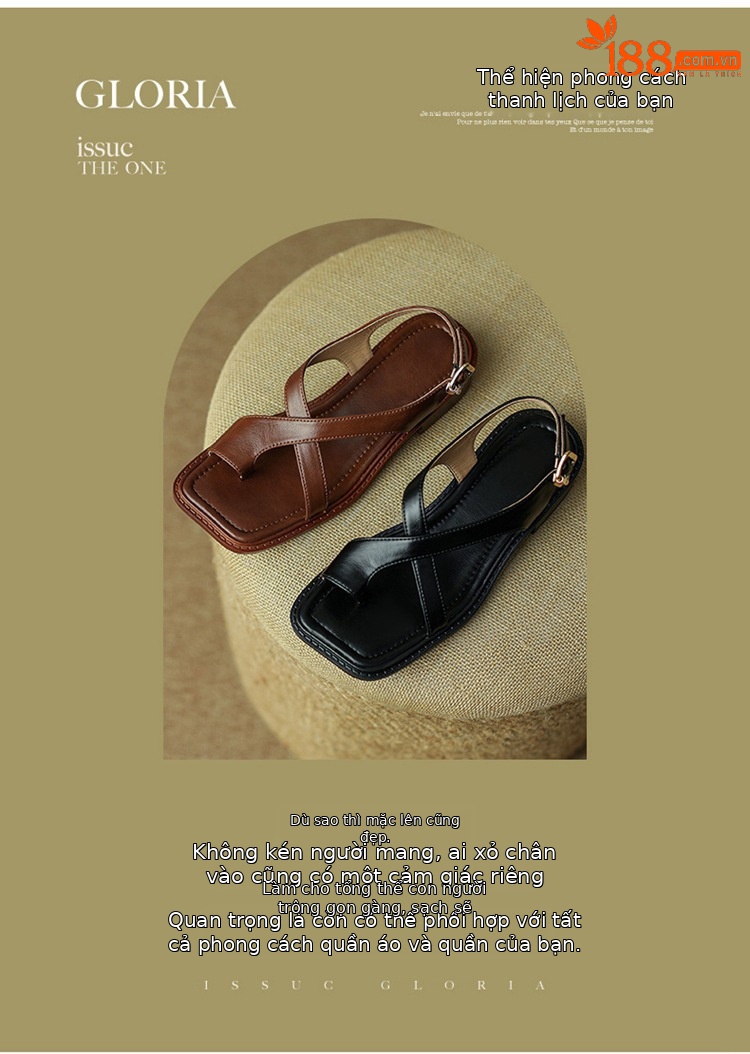 Sandal nữ quai chữ V đế bệt phong cách La Mã cổ điển — Màu nâu chi tiết 2
