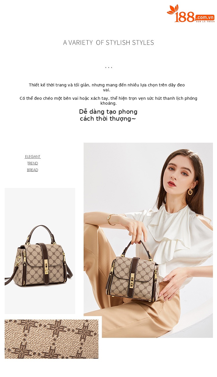 Túi bucket nữ cổ điển phong cách retro, thiết kế rút dây, xách tay đeo chéo tiện lợi — Màu cà phê chi tiết 2