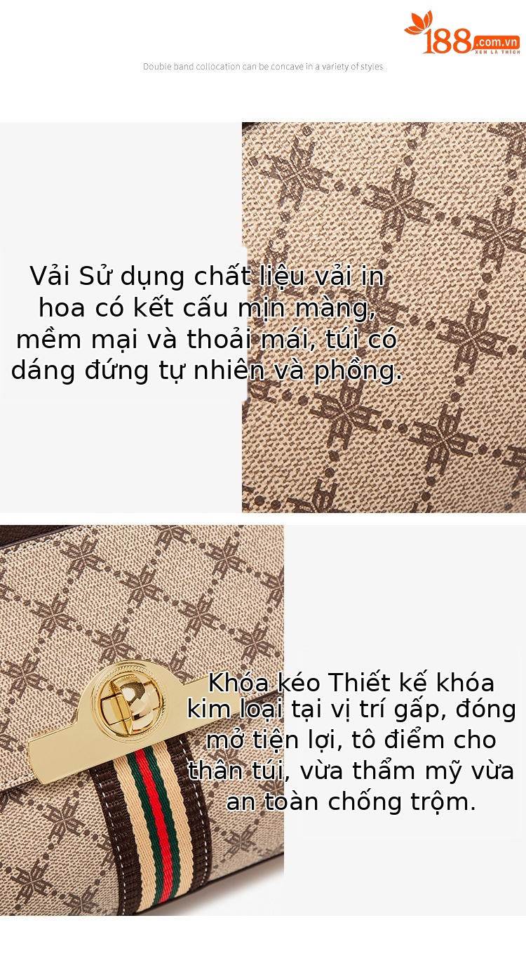 Túi đeo chéo nữ in họa tiết, phong cách thời trang, tiện dụng — Màu cà phê chi tiết 5