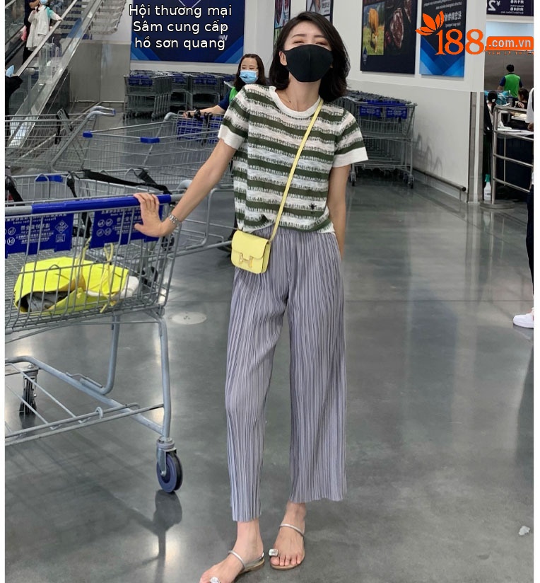 Quần xếp ly nữ ống rộng cạp cao dáng suông mỏng nhẹ mùa hè — Quần chín tấc màu vàng, Quần chín tấc màu đen, Quần chín tấc màu xanh nước biển, Quần chín tấc màu xám chi tiết 13