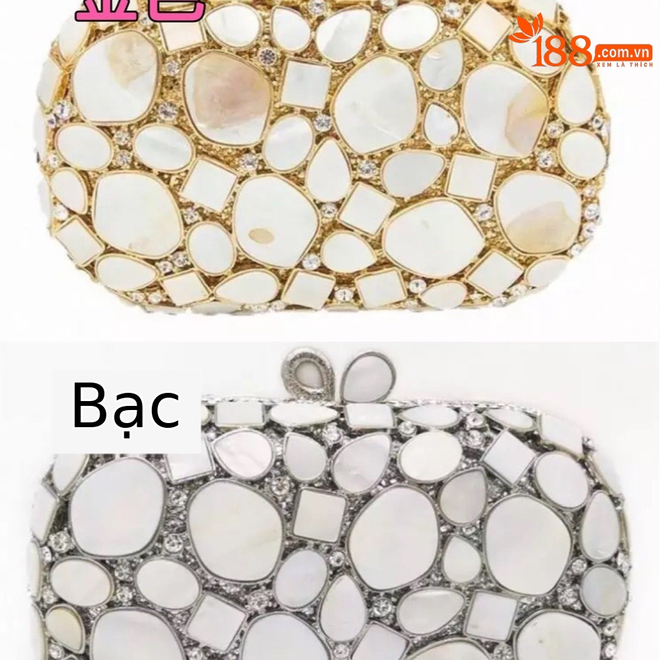 Túi clutch nữ vỏ sò kim loại rỗng đính đá dạ tiệc — Màu vàng