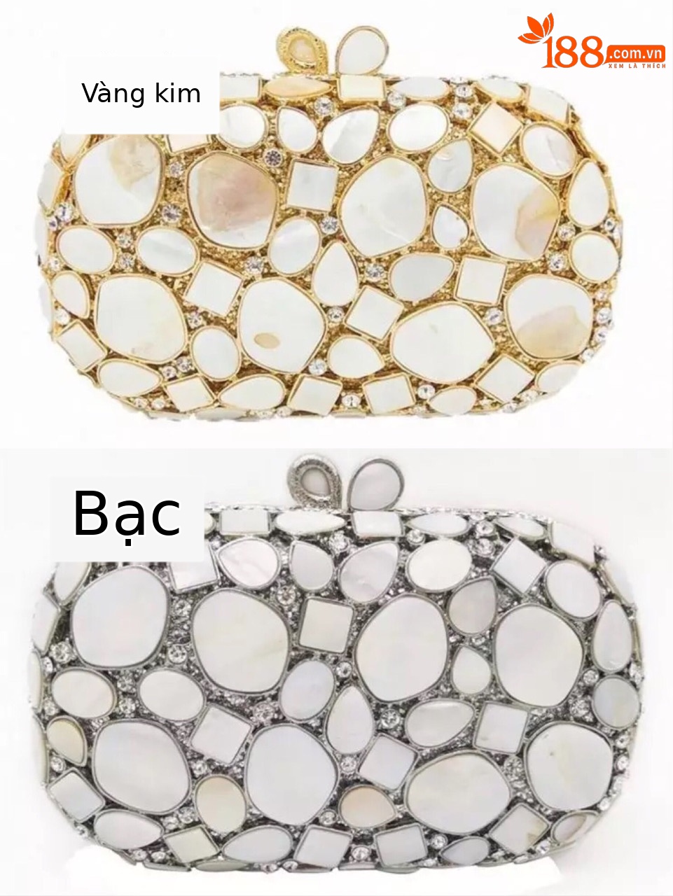 Túi clutch nữ vỏ sò kim loại rỗng đính đá dạ tiệc — Màu vàng chi tiết 1