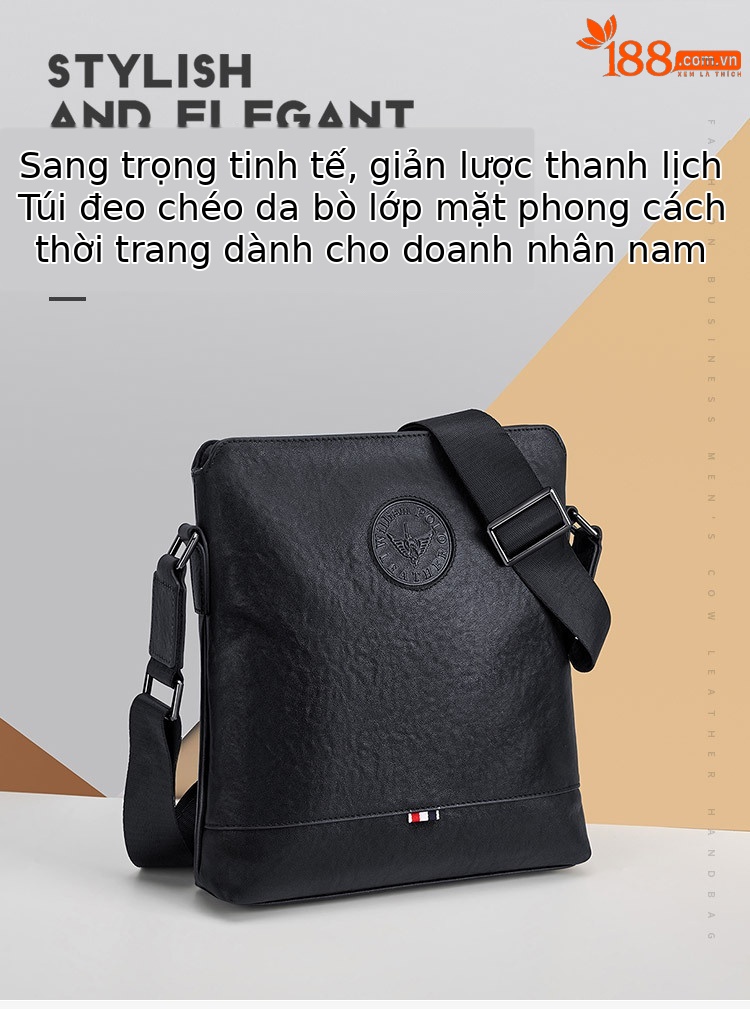 Túi đeo chéo nam da bò lớp đầu Emperor Paul kiểu dáng nhỏ gọn hàng ngày chi tiết 1