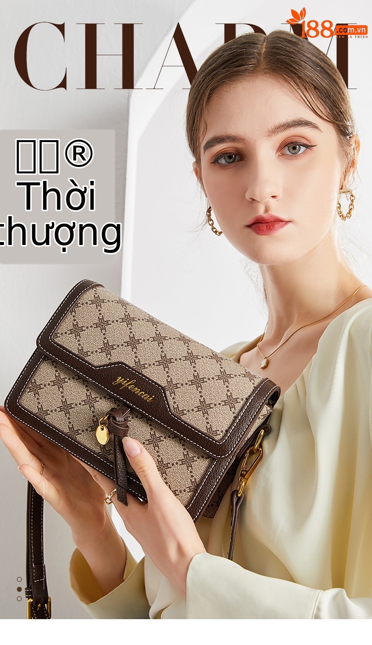 Túi đeo chéo nữ dây xích thời trang vuông nhỏ cao cấp — Màu cà phê chi tiết 1