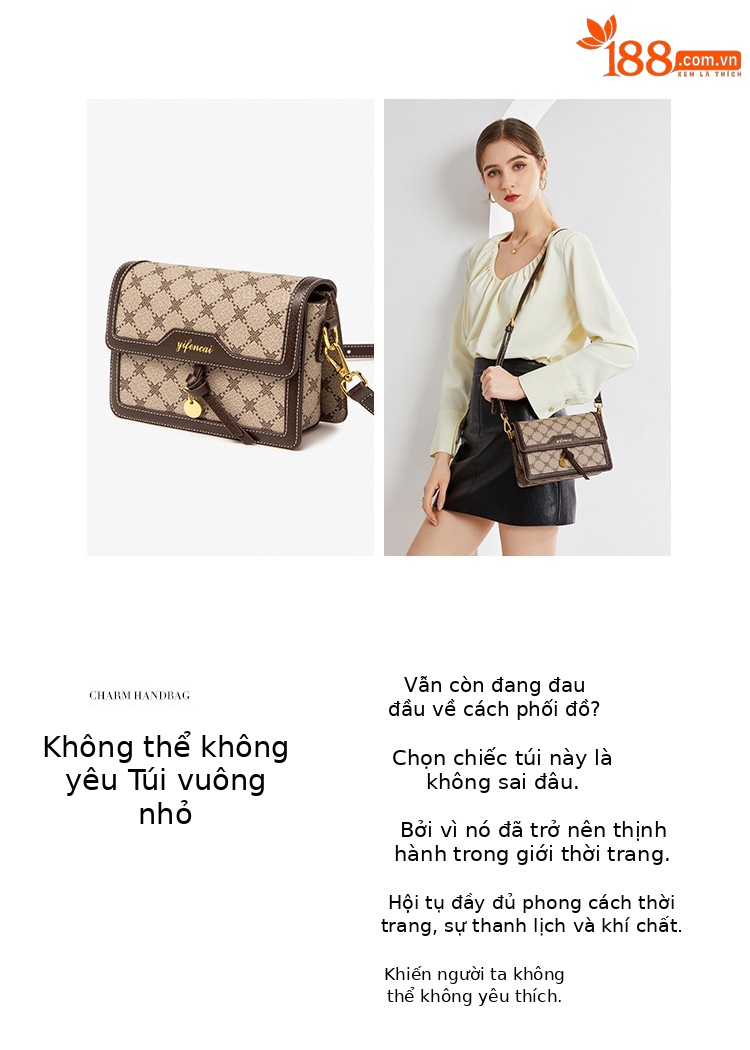 Túi đeo chéo nữ dây xích thời trang vuông nhỏ cao cấp — Màu cà phê chi tiết 2
