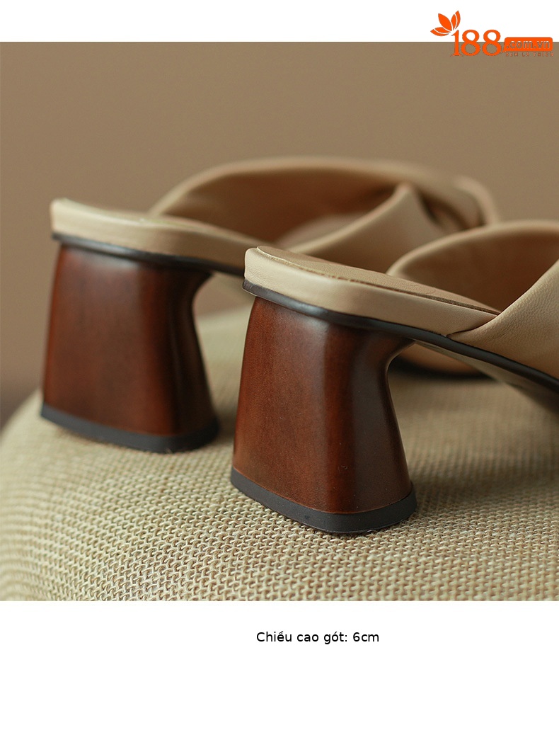 Sandal cao gót nữ hở mũi da cừu đế thô gót 7 cm — Màu đậu chi tiết 11