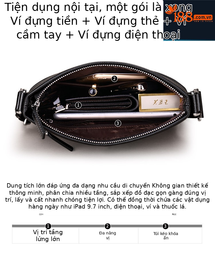 Túi đeo chéo nam da PU Emperor Paul phong cách công sở chi tiết 8