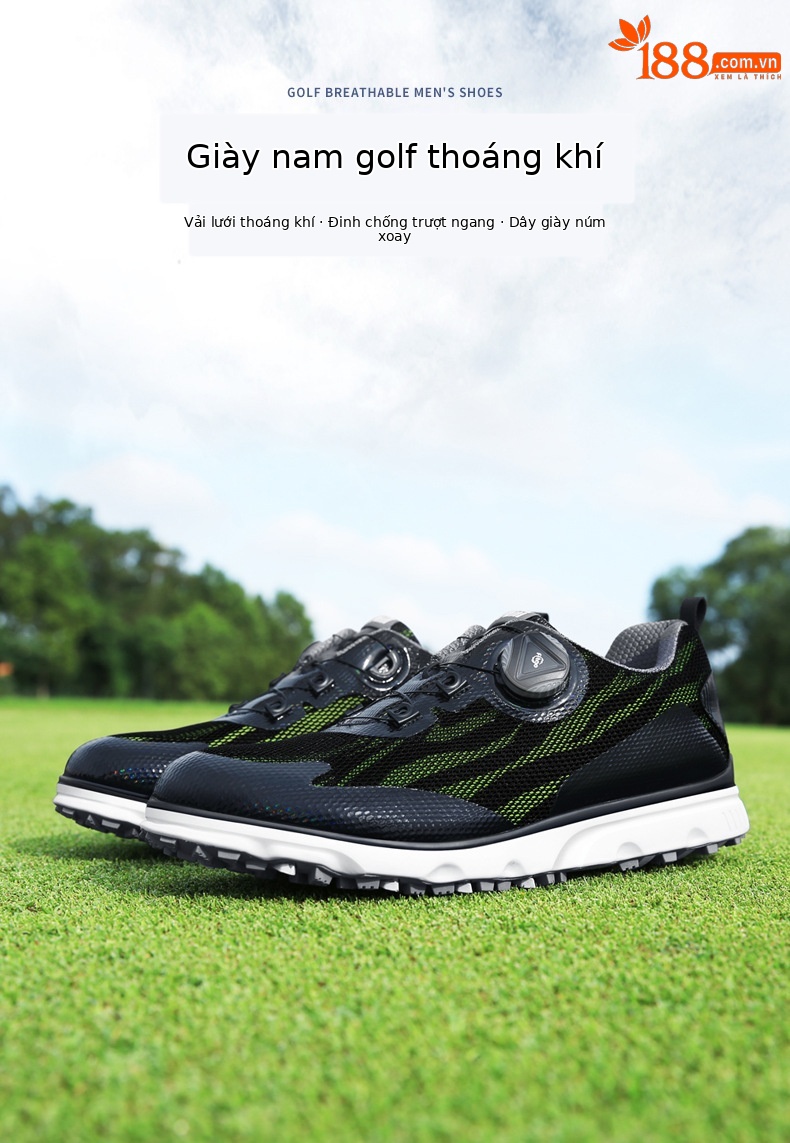 Giày golf nam PGM chống trượt, núm vặn dây, lưới thoáng khí — XZ228-Đen Trắng, XZ228-Đen huỳnh quang chi tiết 4
