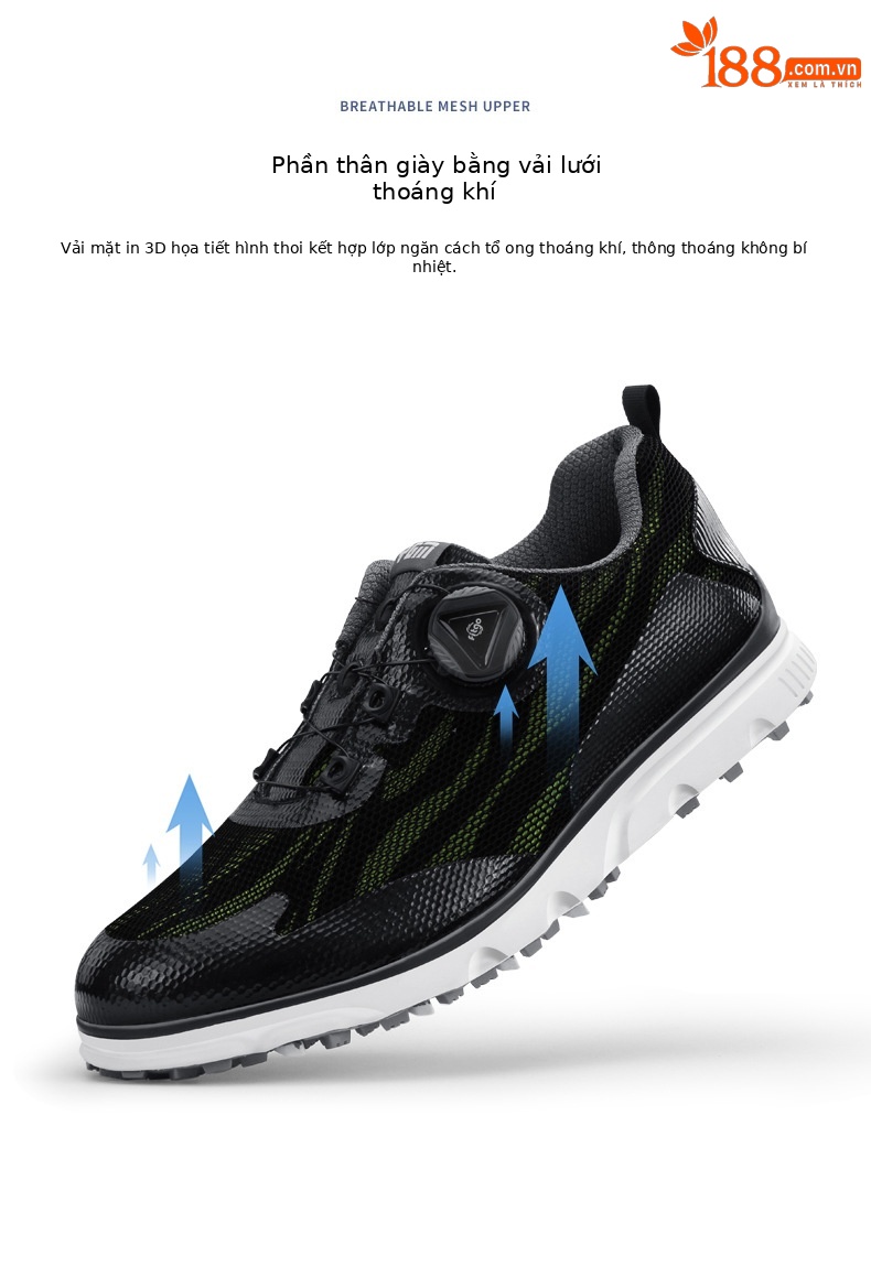 Giày golf nam PGM chống trượt, núm vặn dây, lưới thoáng khí — XZ228-Đen Trắng, XZ228-Đen huỳnh quang chi tiết 5