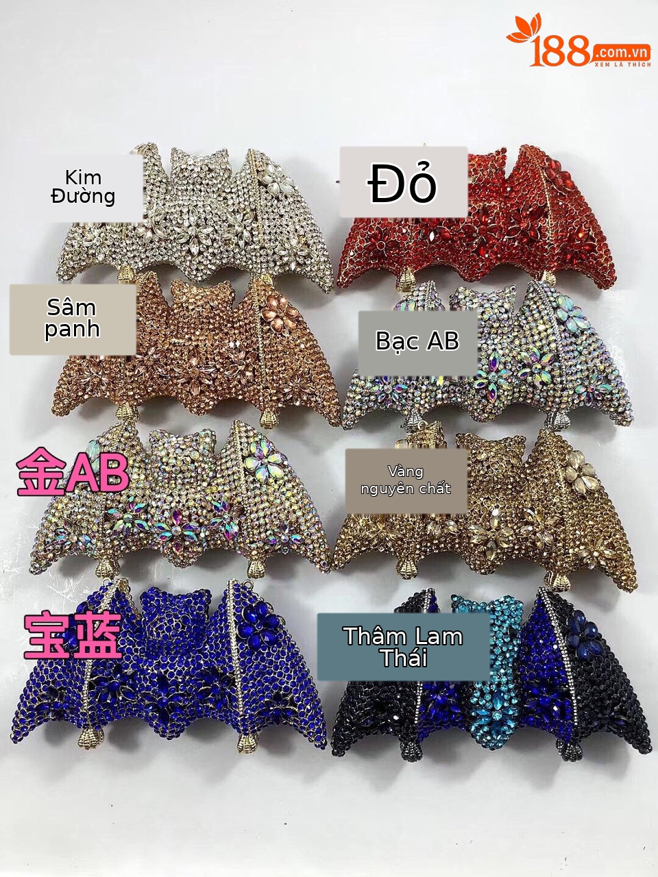 Túi xách tay nữ hình dơi đính đá rhinestone kim loại tay cầm rỗng — Màu xanh lam đậm chi tiết 1