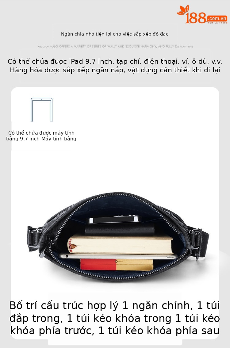 Túi đeo chéo nam công sở Emperor Paul da bò lớp đầu tiên, cặp tài liệu nhỏ đa năng chi tiết 4