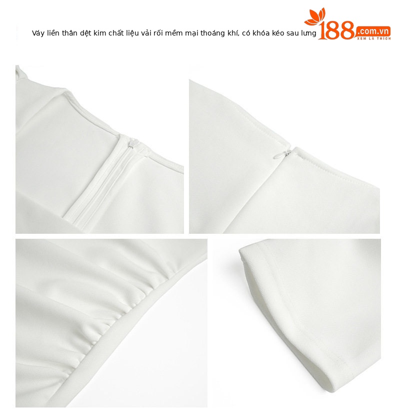 Đầm ôm body nữ cổ vuông tay ngắn, thiết kế fitted ôm eo, nhấn hông — [Trắng], [Đen] chi tiết 3