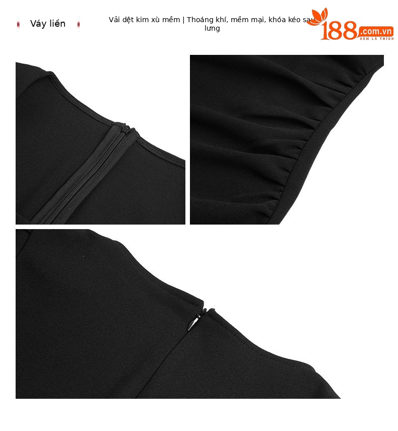 Đầm ôm body nữ cổ vuông tay ngắn, thiết kế fitted ôm eo, nhấn hông — [Trắng], [Đen] chi tiết 4