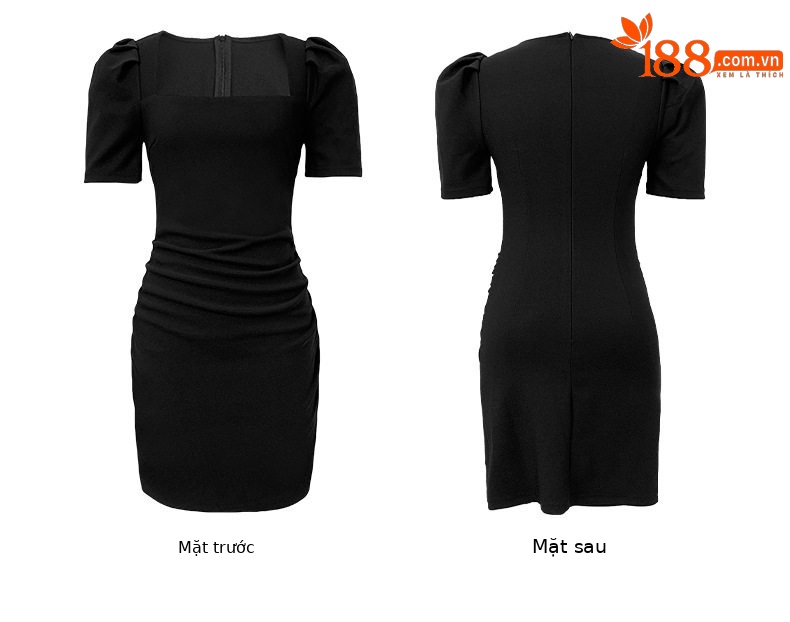 Đầm ôm body nữ cổ vuông tay ngắn, thiết kế fitted ôm eo, nhấn hông — [Trắng], [Đen] chi tiết 5