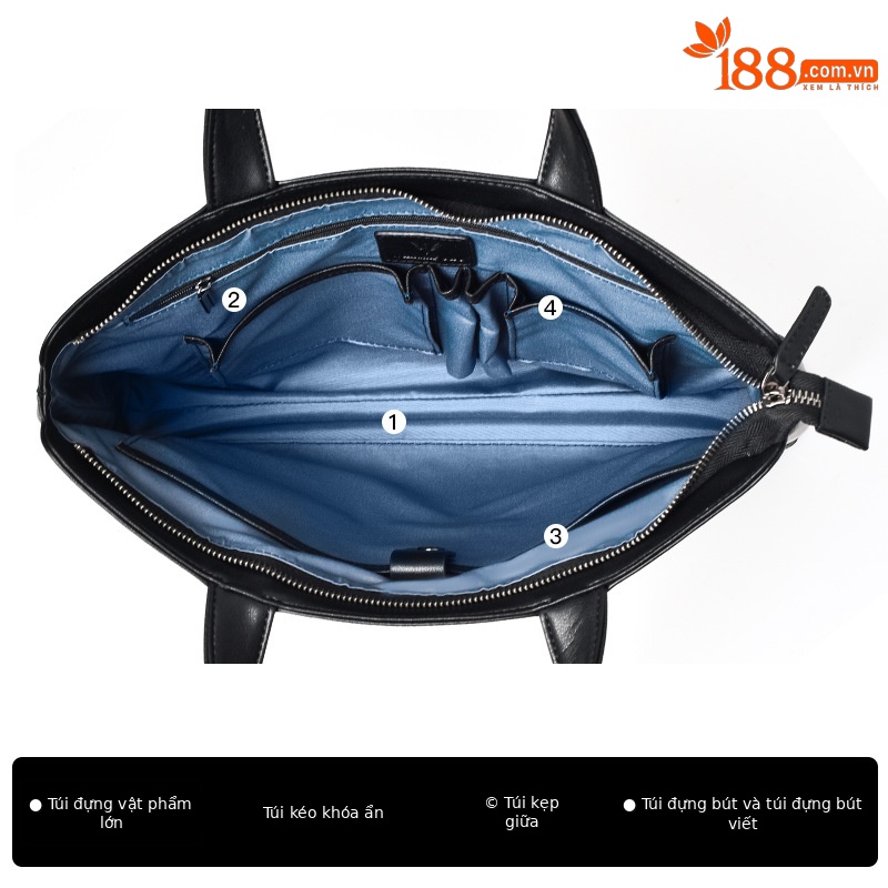 Túi xách công sở nam da bò đầu 15 inch phong cách đơn giản sức chứa lớn
