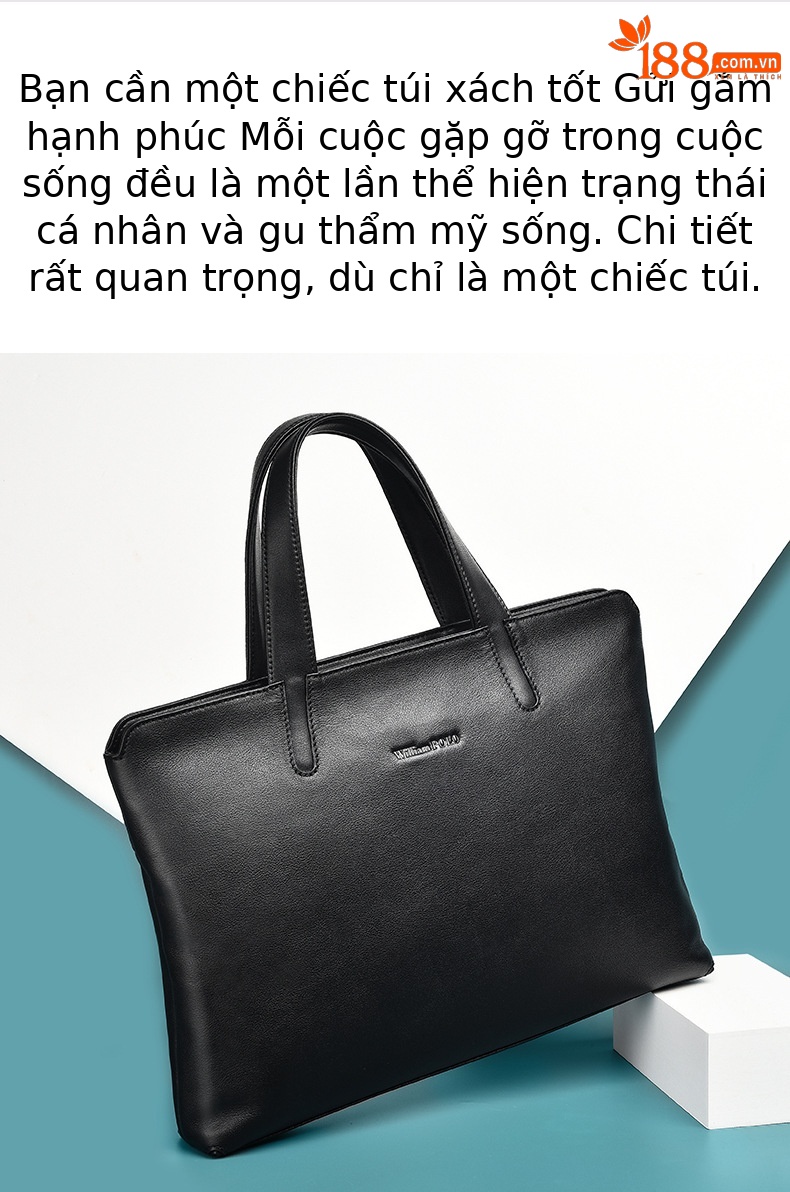 Túi xách công sở nam da bò đầu 15 inch phong cách đơn giản sức chứa lớn chi tiết 2