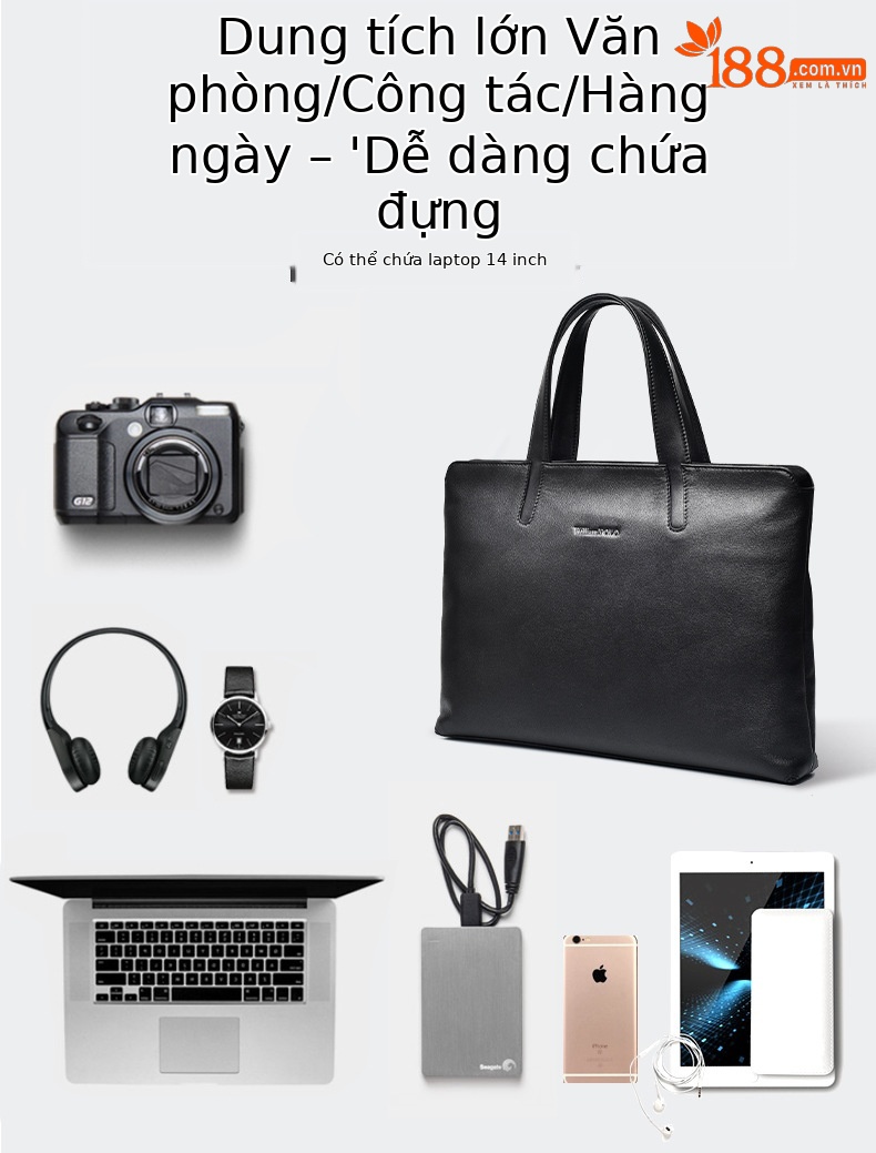 Túi xách công sở nam da bò đầu 15 inch phong cách đơn giản sức chứa lớn chi tiết 7
