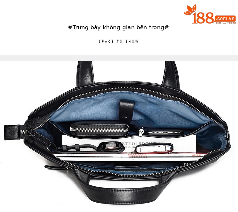 Túi xách công sở nam da bò đầu 15 inch phong cách đơn giản sức chứa lớn chi tiết 8