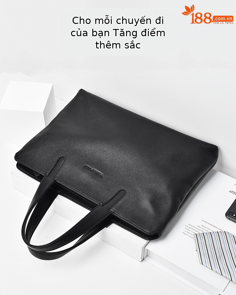 Túi xách công sở nam da bò đầu 15 inch phong cách đơn giản sức chứa lớn chi tiết 11