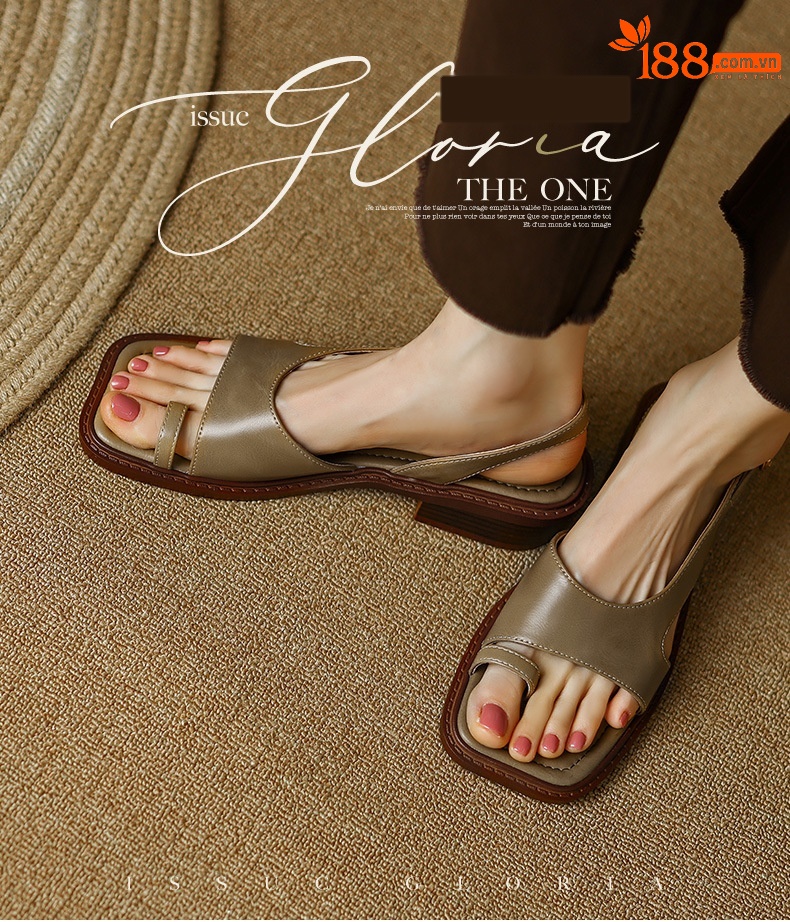 Sandal nữ xỏ ngón cổ điển đế bệt hở mũi — Màu nâu chi tiết 1