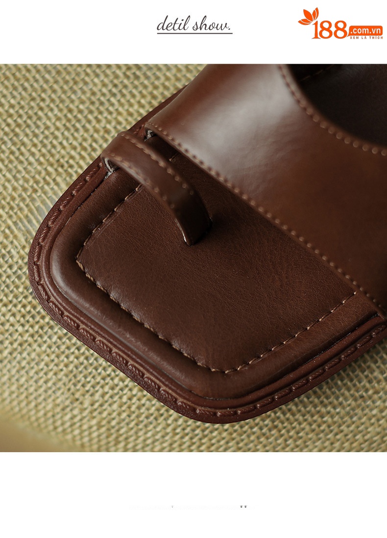Sandal nữ xỏ ngón cổ điển đế bệt hở mũi — Màu nâu chi tiết 7