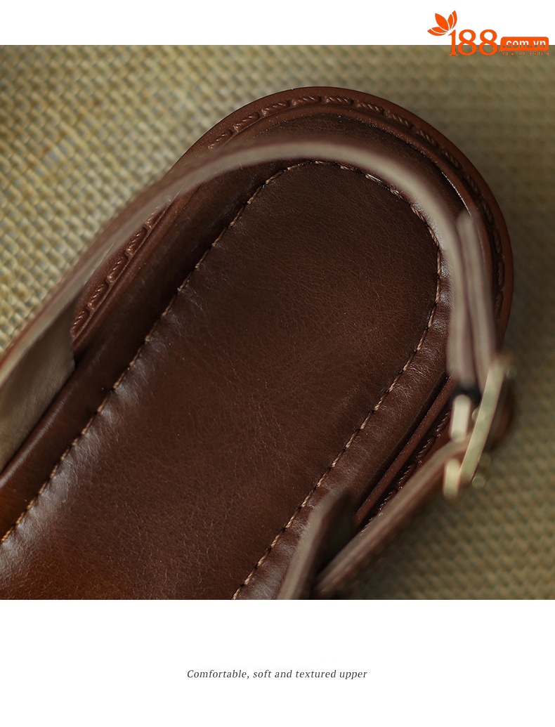 Sandal nữ xỏ ngón cổ điển đế bệt hở mũi — Màu nâu chi tiết 8