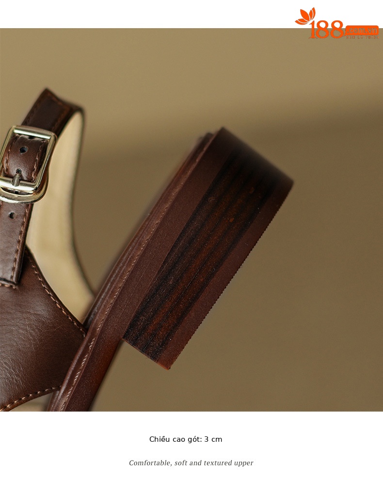 Sandal nữ xỏ ngón cổ điển đế bệt hở mũi — Màu nâu chi tiết 9