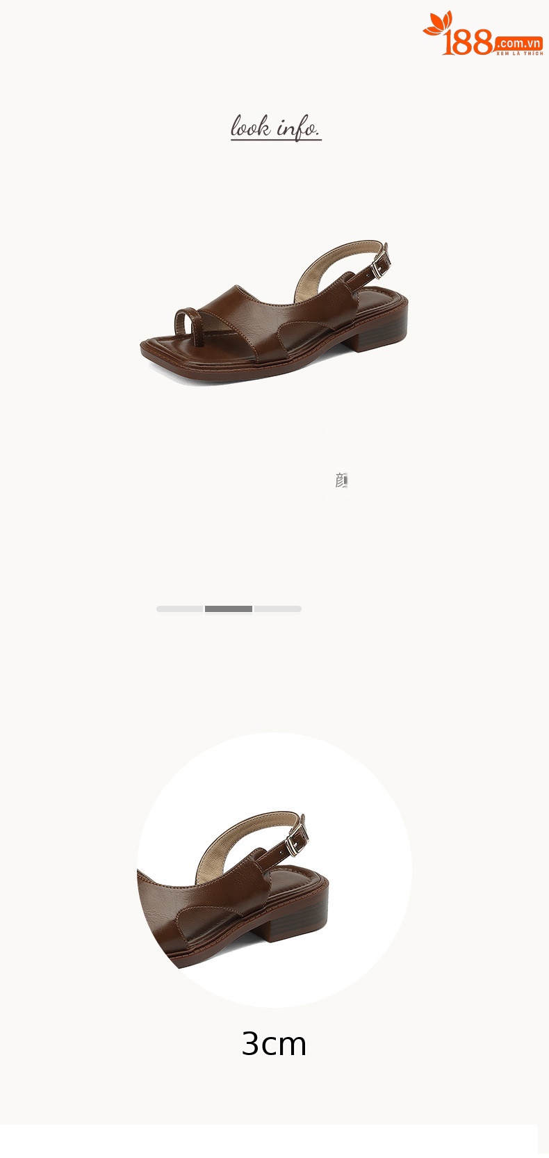 Sandal nữ xỏ ngón cổ điển đế bệt hở mũi — Màu nâu chi tiết 2