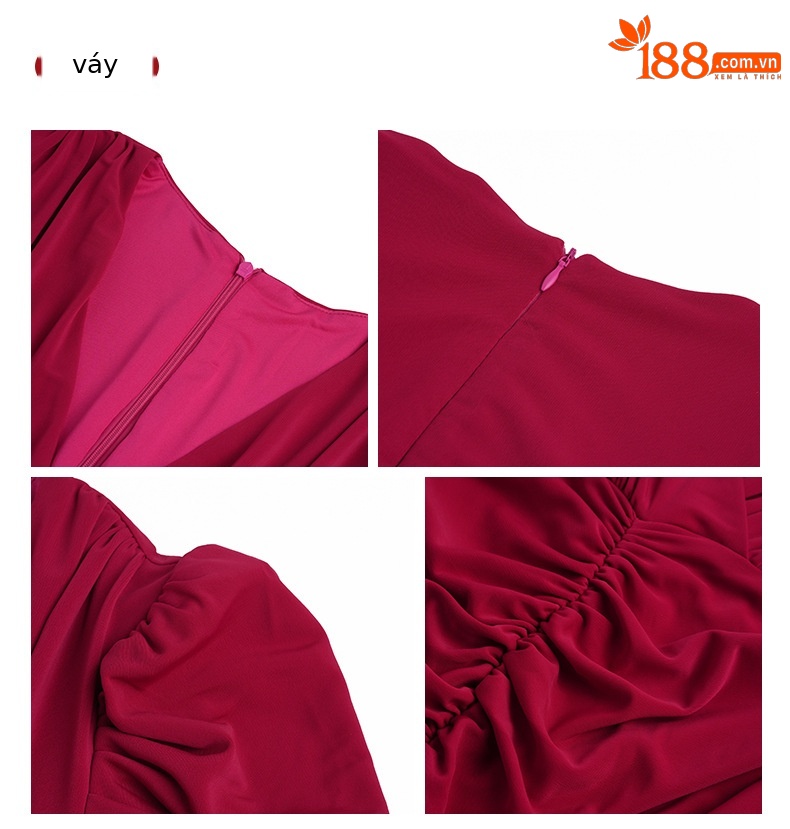 Đầm suông midi tay phồng xếp ly xẻ tà thiết kế thời trang — Màu đen chi tiết 2