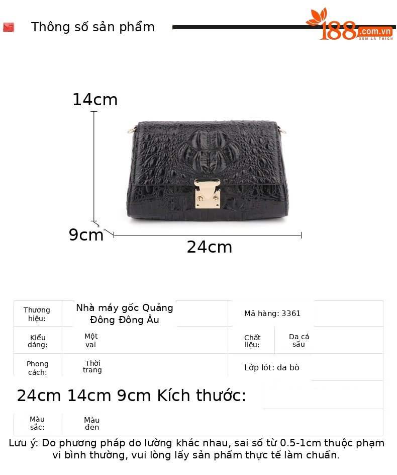 Túi đeo chéo nữ da cá sấu nhỏ gọn mùa hè 24x14x9 cm — Màu đen, Màu đỏ chi tiết 3
