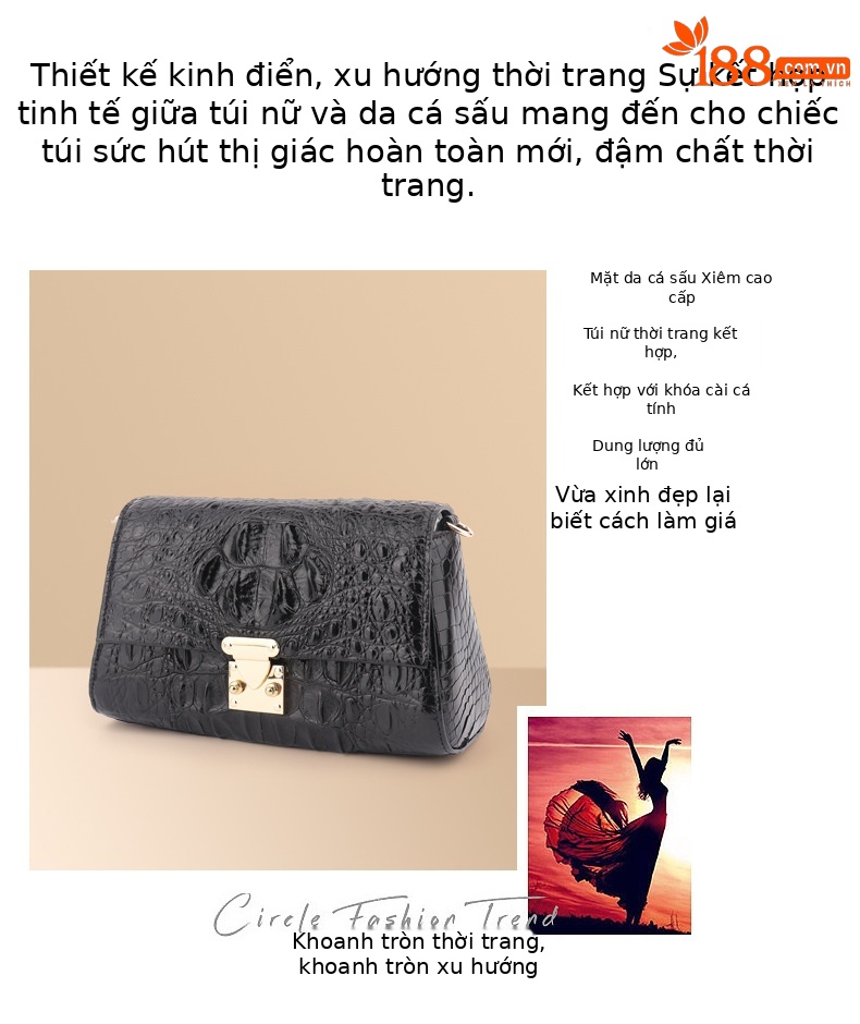 Túi đeo chéo nữ da cá sấu nhỏ gọn mùa hè 24x14x9 cm — Màu đen, Màu đỏ chi tiết 5