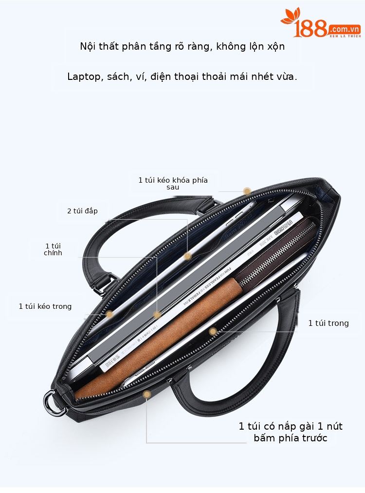 Túi xách nam da bò PVC Emperor Paul – túi đựng laptop công sở sức chứa lớn chi tiết 4