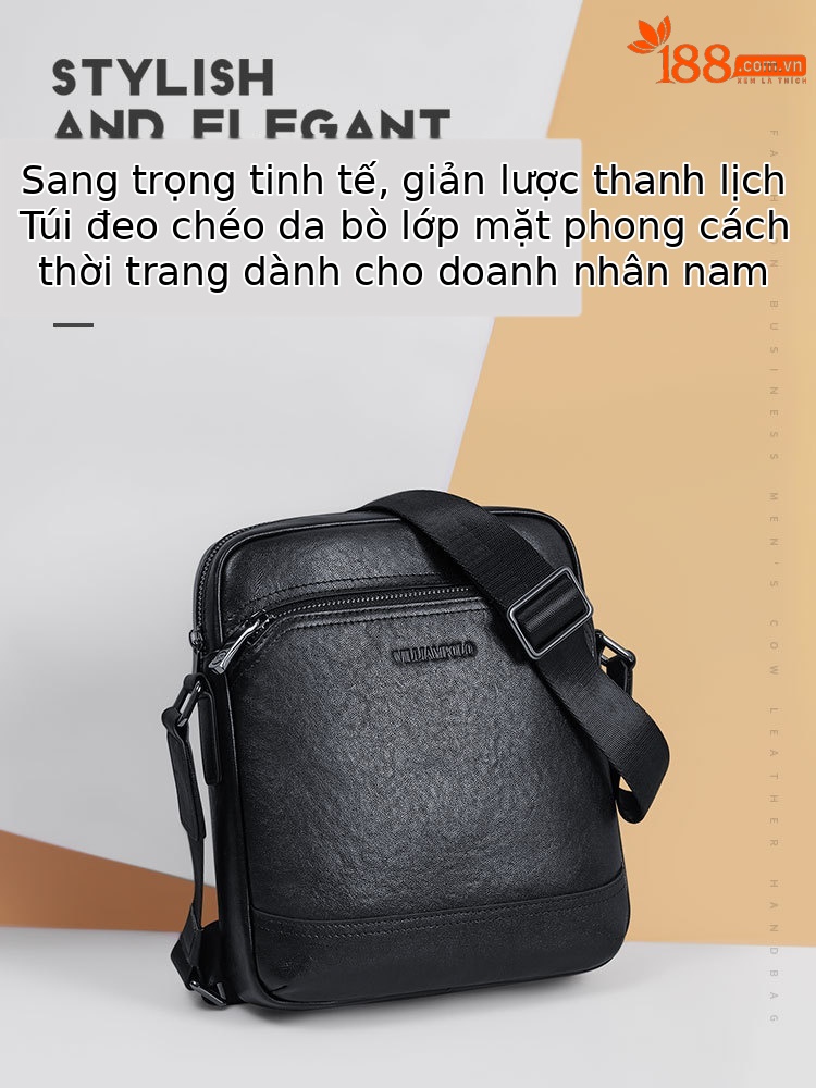 Túi đeo chéo da bò Emperor Paul dáng sling nam thể thao mùa hè chi tiết 1
