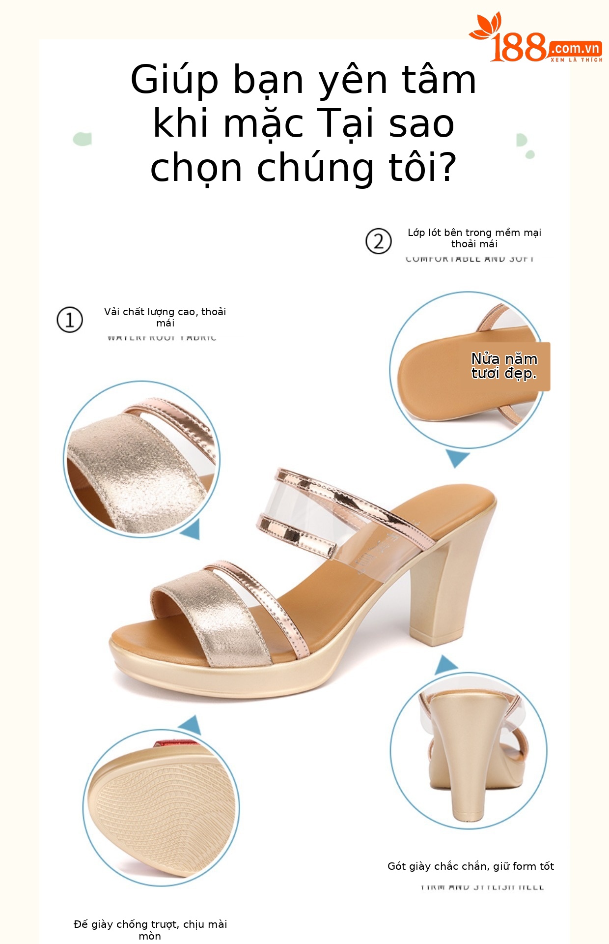 Dép sandal nữ quai chữ V đế xuồng gót thô 8 cm mùa hè 2025 — Bạc 8cm, Màu đỏ 8cm, Màu đen 8cm, Màu vàng 8cm chi tiết 2