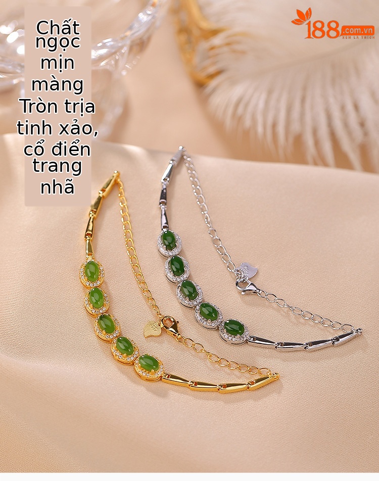 Vòng tay nữ charm ngọc bích Hetian mạ bạc S925 thiết kế cá tính — Kiểu màu bạc chi tiết 1