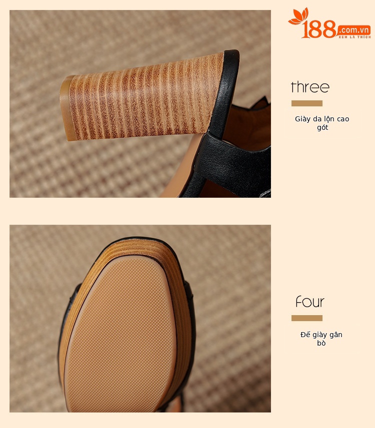 Sandal nữ mũi nhọn gót thô đế dày kiểu La Mã — Màu nâu chi tiết 8