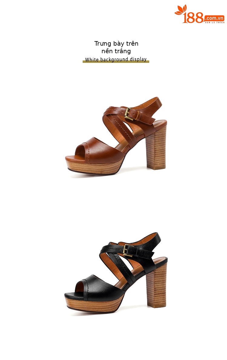 Sandal nữ mũi nhọn gót thô đế dày kiểu La Mã — Màu nâu chi tiết 16