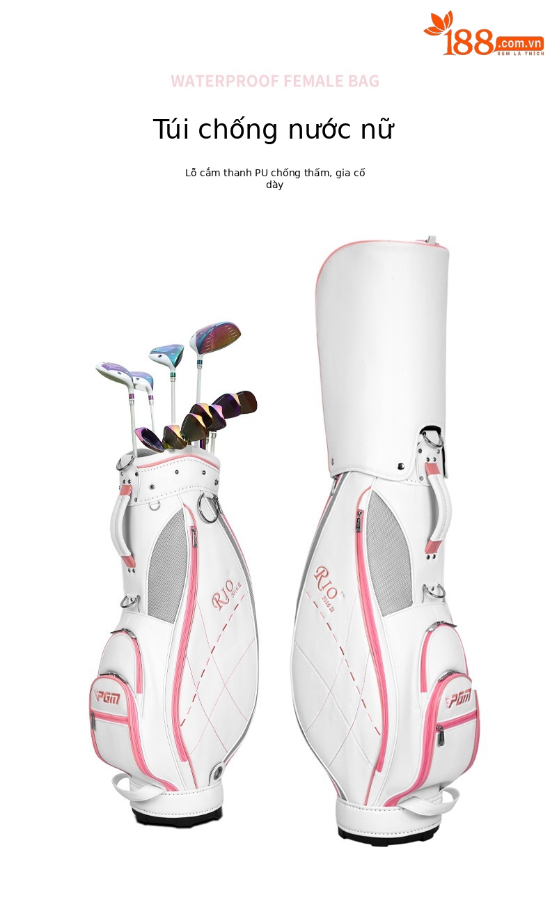 Túi golf PGM tiêu chuẩn nữ nhẹ, chất liệu PU, kích thước 123x22x35 cm — QB042-Trắng hồng, QB042-Màu xanh trắng chi tiết 2