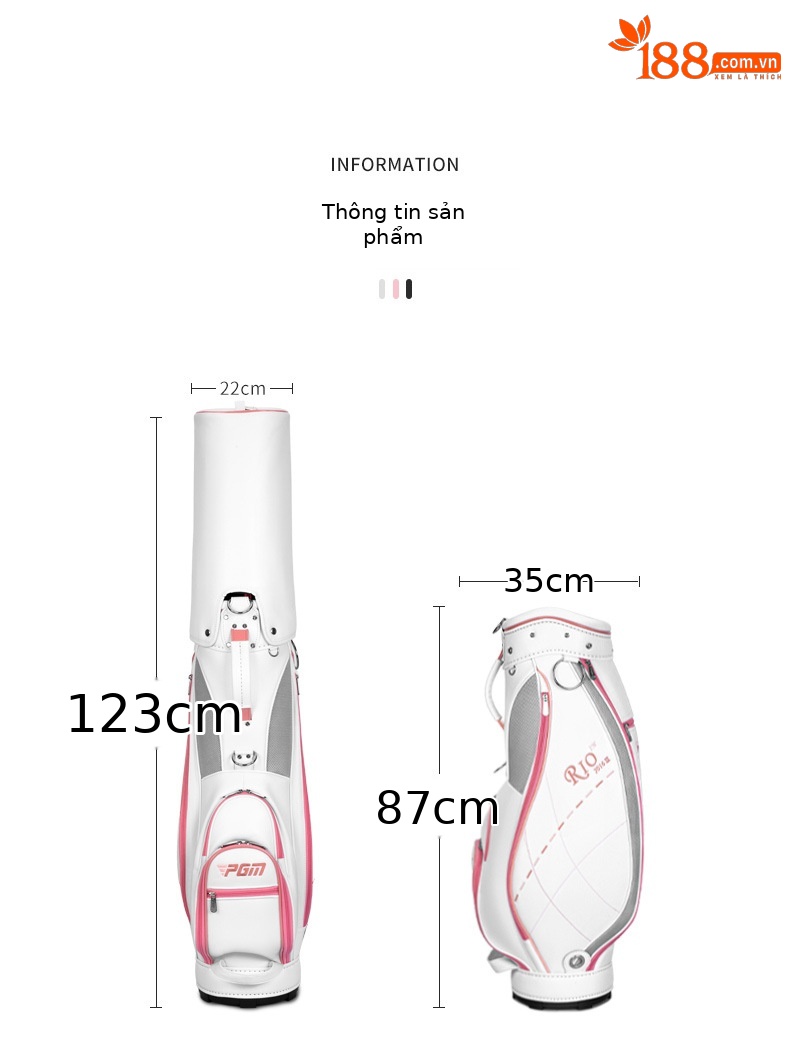Túi golf PGM tiêu chuẩn nữ nhẹ, chất liệu PU, kích thước 123x22x35 cm — QB042-Trắng hồng, QB042-Màu xanh trắng chi tiết 8