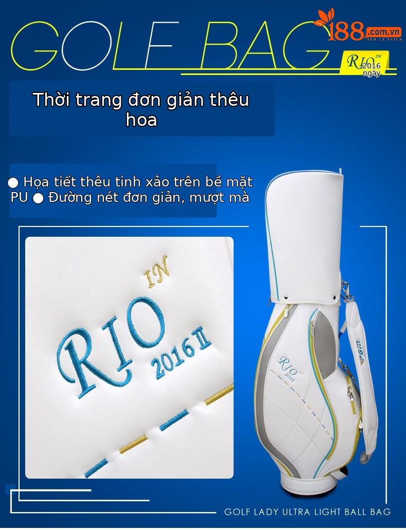 Túi golf PGM tiêu chuẩn nữ nhẹ, chất liệu PU, kích thước 123x22x35 cm — QB042-Trắng hồng, QB042-Màu xanh trắng chi tiết 20