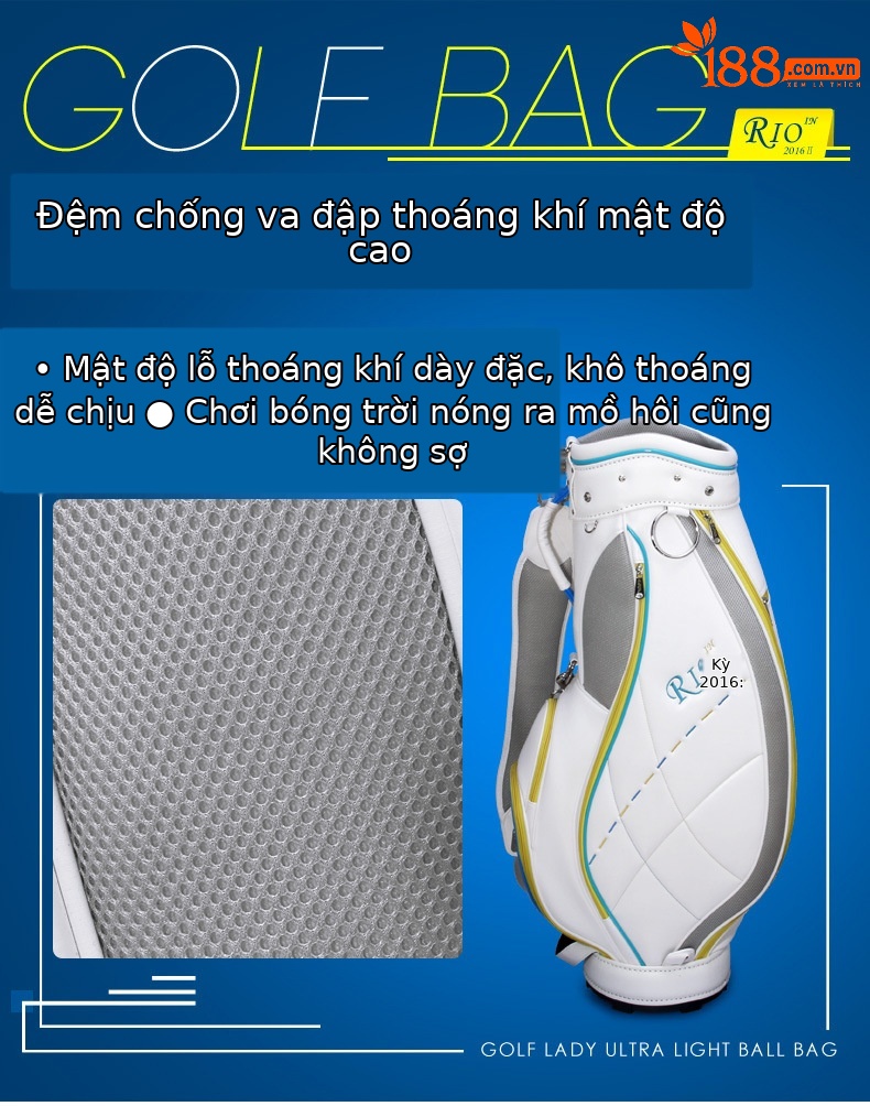Túi golf PGM tiêu chuẩn nữ nhẹ, chất liệu PU, kích thước 123x22x35 cm — QB042-Trắng hồng, QB042-Màu xanh trắng chi tiết 21