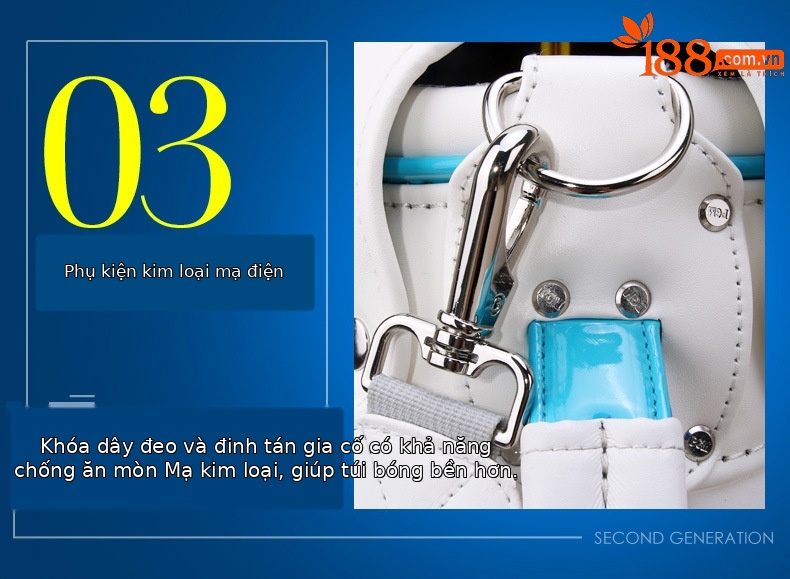 Túi golf PGM tiêu chuẩn nữ nhẹ, chất liệu PU, kích thước 123x22x35 cm — QB042-Trắng hồng, QB042-Màu xanh trắng chi tiết 25