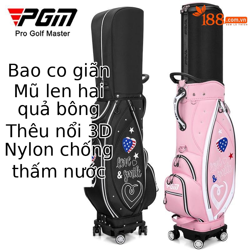 Túi golf PGM 4 bánh vạn năng chống nước, cao 127cm, đựng 13 gậy — Qb135-màu Hồng, QB135-Màu đen