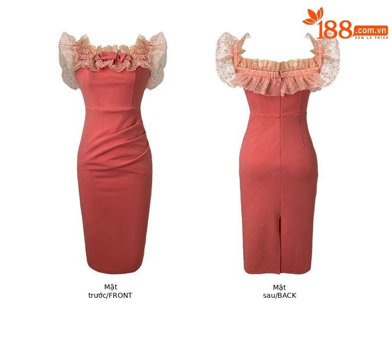 Đầm ôm body nữ dáng midi cổ yếm tay ngắn chất liệu thun lạnh cao cấp — [Hồng đậu] chi tiết 3